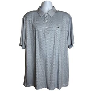 Callaway Mens Golf Polo Shirt Blue White Geometric Print‎ Short Sleeve XL